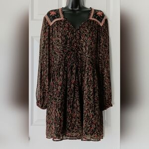 Zara Basic Yoke Lace Embroidered Floral Dress Size L